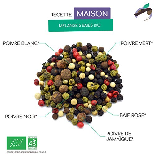 Cinco Pimienta BIO 100g - 5 bayas mezcla - granos enteros orgánico - bolsa biodegradable -