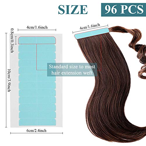 Cinta de Extensión de Pelo, 96pcs Cinta Adhesiva de Extensión de Pelo de Trama de Doble Cara Tape para Reemplazo, Herramienta de Belleza para Cinta en Extensión de Cabello y Trama de Pelo (4 x 0,8 cm)