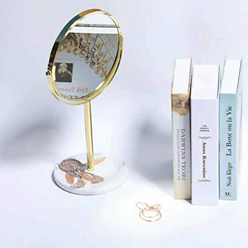 Citizens of Glamour Espejo cosmético redondo, 1 y 3 aumentos, espejo de doble cara giratorio 360 grados, mármol espejo de maquillaje dorado