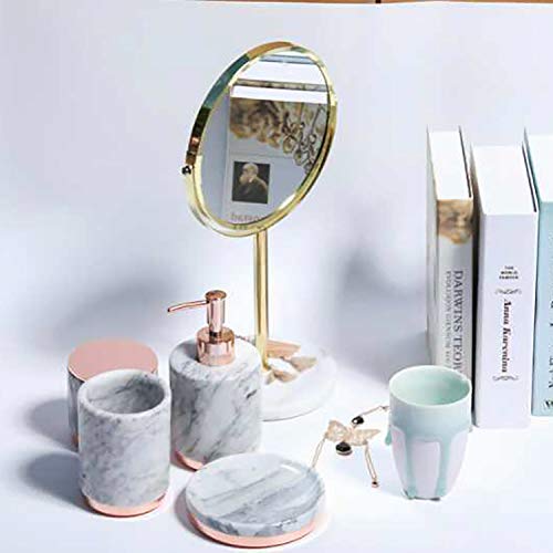 Citizens of Glamour Espejo cosmético redondo, 1 y 3 aumentos, espejo de doble cara giratorio 360 grados, mármol espejo de maquillaje dorado