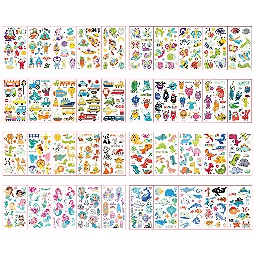 CJBIN Tatuajes Temporales Niños, 40 Hojas Tatoos Infantiles, Pegatinas NiñOs, Tatuajes Luminosos de Dibujos, Tatuajes Falsos, Pegatinas Tatuajes de Colores, Regalo de Decor Fiesta Para Niños y Niñas