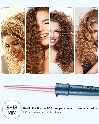 CkeyiN Rizador de Pelo,9-18mm de cerámica para el pelo,Tenazas Para Rizar el Pelo,Mini Rizador de Pelo for Travel,Temperatura 150-230 ℃ Ajustablepara,Guante Resistente al Calor Incluido