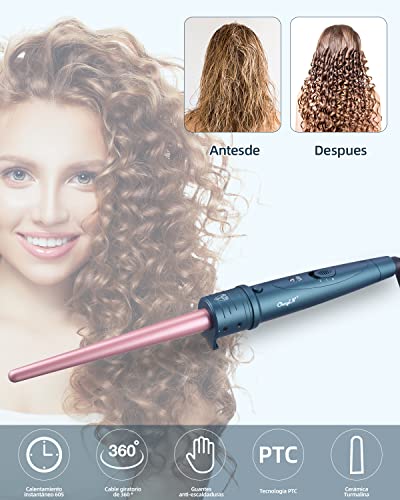 CkeyiN Rizador de Pelo,9-18mm de cerámica para el pelo,Tenazas Para Rizar el Pelo,Mini Rizador de Pelo for Travel,Temperatura 150-230 ℃ Ajustablepara,Guante Resistente al Calor Incluido