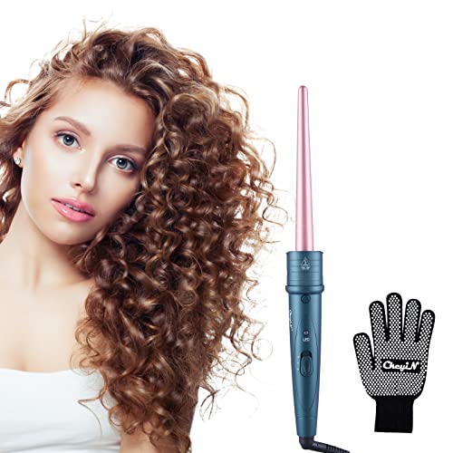 CkeyiN Rizador de Pelo,9-18mm de cerámica para el pelo,Tenazas Para Rizar el Pelo,Mini Rizador de Pelo for Travel,Temperatura 150-230 ℃ Ajustablepara,Guante Resistente al Calor Incluido