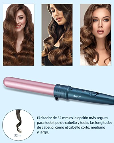 CkeyiN Rizador de Pelo,Planchas Rizadoras de Profesional,32mm de cerámica para el pelo,Tenazas Para Rizar el Pelo for Travel,Temperatura 150-230 ℃ Ajustablepara,Guante Resistente al Calor Incluido