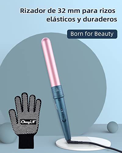 CkeyiN Rizador de Pelo,Planchas Rizadoras de Profesional,32mm de cerámica para el pelo,Tenazas Para Rizar el Pelo for Travel,Temperatura 150-230 ℃ Ajustablepara,Guante Resistente al Calor Incluido