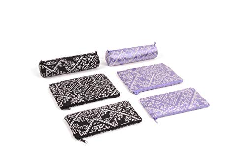 Clairefontaine 83418C - Une Trousse Plate Multifonctions Rangement Crayons/Stylos/Feutres/Pinceaux/Maquillage en tissu Polyester couleur Noir motifs Fes Marocains 10,5x21 cm - Collection Aïda