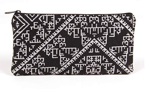Clairefontaine 83418C - Une Trousse Plate Multifonctions Rangement Crayons/Stylos/Feutres/Pinceaux/Maquillage en tissu Polyester couleur Noir motifs Fes Marocains 10,5x21 cm - Collection Aïda
