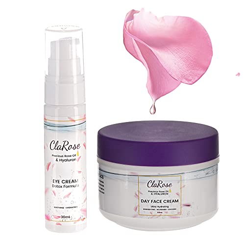 ClaRose Hyaluronic acid Anti-Ageing Face Kit with 100% Natural Rose oil - Face Cream 50ml and Eye Cream 30ml