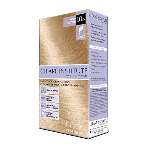 CLEARÉ INSTITUTE Colour Pharma|Tinte Sin Ppd Ni Amonicaco | Coloración Antiedad | 00% Cobertura De Canas Rebeldes, Con Serum Redensificante | | 80Ml, 10N. Rubio Platino
