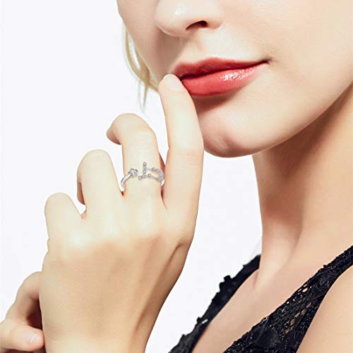 Clearine Anillos Mujer Serie de Constelación - Géminis Plata de ley 925 Horóscopo Exclusivo Ajustable para Novia Boda Fiesta