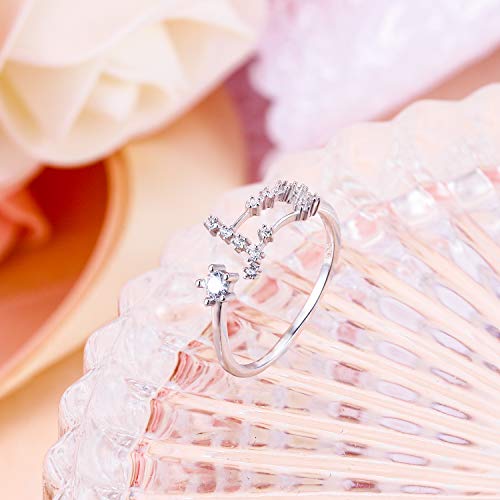 Clearine Anillos Mujer Serie de Constelación - Géminis Plata de ley 925 Horóscopo Exclusivo Ajustable para Novia Boda Fiesta