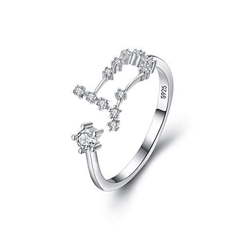 Clearine Anillos Mujer Serie de Constelación - Géminis Plata de ley 925 Horóscopo Exclusivo Ajustable para Novia Boda Fiesta