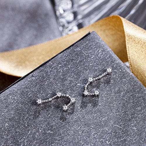 Clearine Pendientes Mujer Serie de Constelación - Géminis Horóscopo Plata de ley 925 para Novia Boda Fiesta Claro