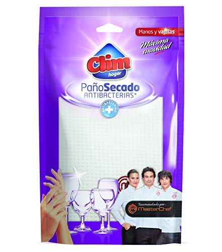Clim Hogar Masterchef. Paño de Secado antibacterias súper Absorbente 100% Microfibra. Máxima suavidad y Brillo. Caja 12 Unidades