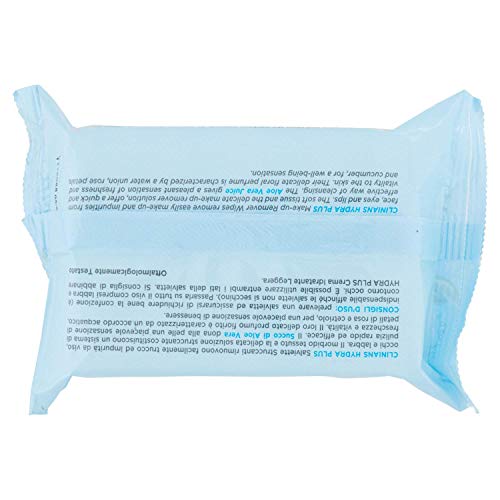 CLINIANS HYDRA PLUS, toallitas desmaquillantes para rostro, ojos y labios para piel normal o mixta, con Jugo de Aloe Vera, 25 toallitas