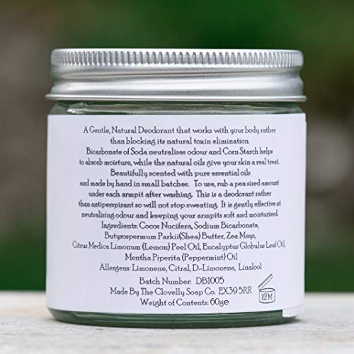 Clovelly Soap Co Bálsamo Desodorante Natural de Eucalipto Menta y Limón Tarro de Cristal 60g