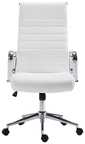 CLP Silla De Oficina Kolumbus En Simil Cuero & Base De Metal con Ruedas I Silla De Escritorio Ergonómica & Regulable En Altura, Color:Blanco