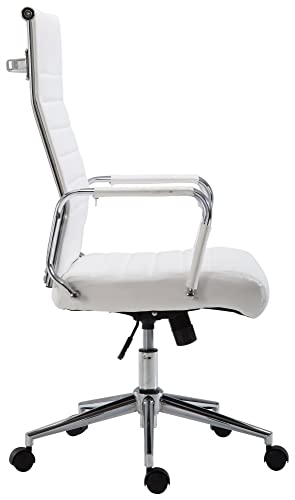 CLP Silla De Oficina Kolumbus En Simil Cuero & Base De Metal con Ruedas I Silla De Escritorio Ergonómica & Regulable En Altura, Color:Blanco