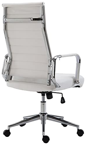 CLP Silla De Oficina Kolumbus En Simil Cuero & Base De Metal con Ruedas I Silla De Escritorio Ergonómica & Regulable En Altura, Color:Blanco