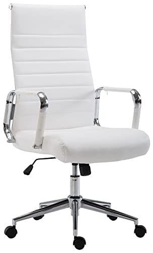 CLP Silla De Oficina Kolumbus En Simil Cuero & Base De Metal con Ruedas I Silla De Escritorio Ergonómica & Regulable En Altura, Color:Blanco