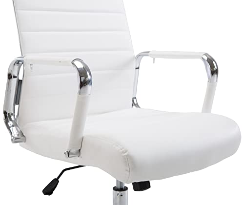 CLP Silla De Oficina Kolumbus En Simil Cuero & Base De Metal con Ruedas I Silla De Escritorio Ergonómica & Regulable En Altura, Color:Blanco