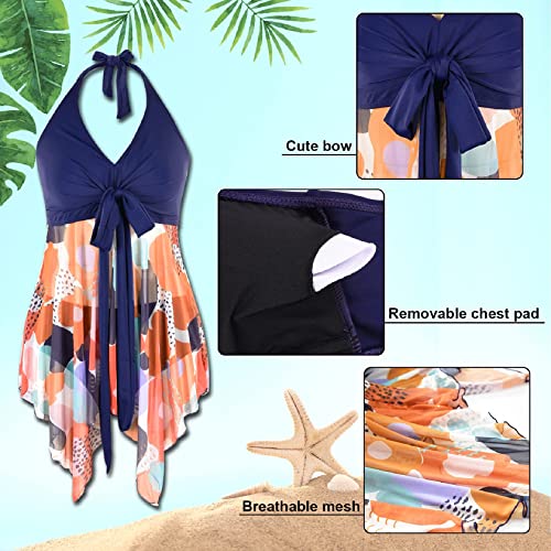 CMTOP Mujer Deep V Traje de Baño de Una Pieze Impresión Bañador con Falda Traje con Shorts de Seguridad Bañador Arruga Bañadores Mujer Traje de Baño Ropa de Playa de Bikinis Verano (Color, M)