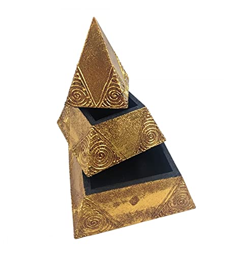 Coco Papaya - Joyero dorado, pirámide 25 cm, decoración en espirales