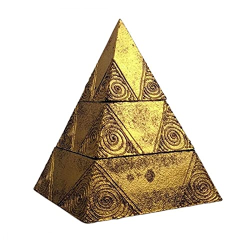 Coco Papaya - Joyero dorado, pirámide 25 cm, decoración en espirales