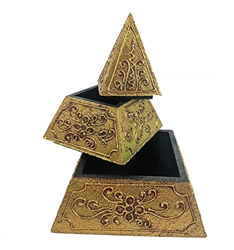 Coco Papaya - Joyero dorado, pirámide 25 cm, decoración floral