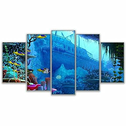 COCOCI Lienzo 5 Piezas Coral Reef Fish Underwater Lienzos Decorativos Cuadros Grandes Baratos Cuadros Decoracion Cuadros para Dormitorios Modernos Cuadros Decoracion Regalos Personalizados