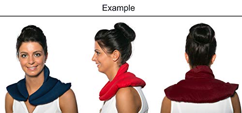 Cojín cervical térmico con cuello. rojo-blanco. Almohada térmica cervical con semillas de grosella. Saco caliente y frio con semillas. Cojín de nuca