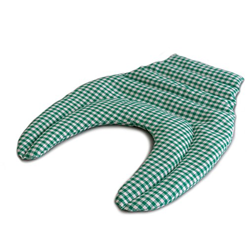 Cojín para el cuello con parte dorsale - verde y blanco - Saco térmico de semillas - Cojín caliente para la espalda - Almohada térmica - Semillas de grosellas