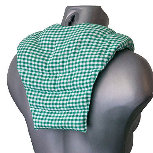 Cojín para el cuello con parte dorsale - verde y blanco - Saco térmico de semillas - Cojín caliente para la espalda - Almohada térmica - Semillas de grosellas