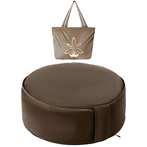 Cojin Yoga Zafu Meditación - Cojín de Suelo Marrón para la Práctica de la Meditación - Accesorio Yoga para Mujer - Cojín Meditación Azul con Trigo y con Aroma a Yoga