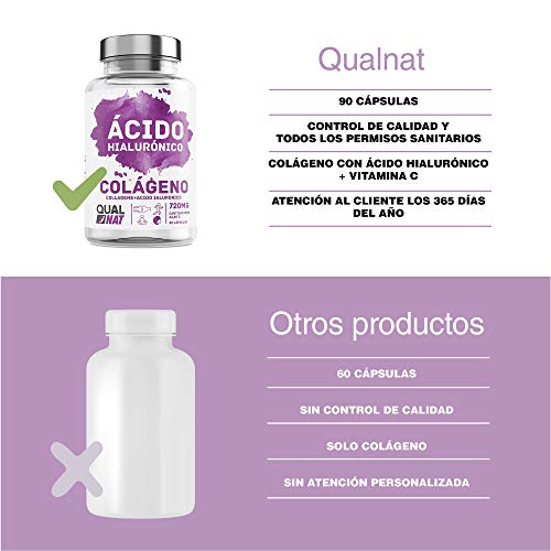 Colágeno Marino con Ácido Hialuronico 90 Cápsulas| Colágeno con elastina y ácido hialurónico| Suplemento Articulaciones, Piel Huesos| QUALNAT