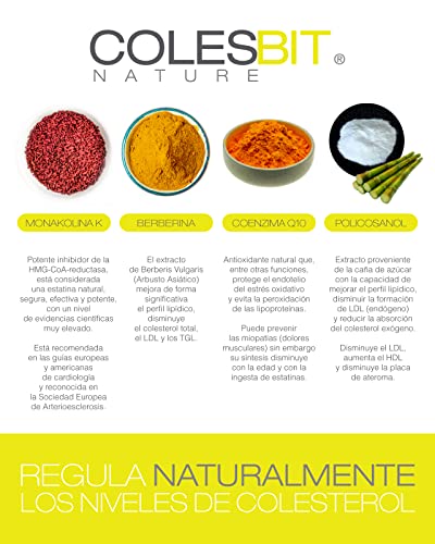COLESBIT. Reduce y Controla el Colesterol y Triglicéridos / Levadura de Arroz Rojo + Berberina + Coenzimas Q10 / Reduce el Riesgo Cardiovascular/ 30 caps.