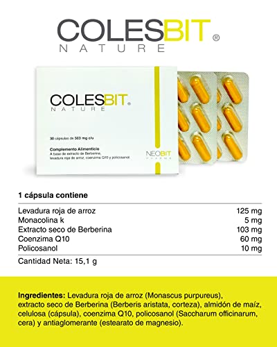 COLESBIT. Reduce y Controla el Colesterol y Triglicéridos / Levadura de Arroz Rojo + Berberina + Coenzimas Q10 / Reduce el Riesgo Cardiovascular/ 30 caps.