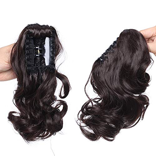 Coleta Postiza Corta con Pinza Extensiones de Cabello Natural Clip Coleta Sintética Coletero Pelo Postizo para Mujer Rizada Ondulada 12 Pulgads(30cm,110g,Castaño Oscuro)