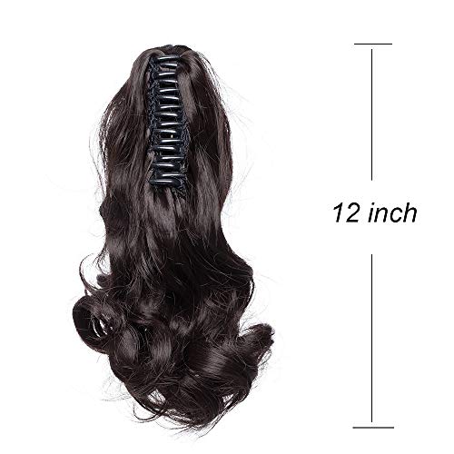 Coleta Postiza Corta con Pinza Extensiones de Cabello Natural Clip Coleta Sintética Coletero Pelo Postizo para Mujer Rizada Ondulada 12 Pulgads(30cm,110g,Castaño Oscuro)