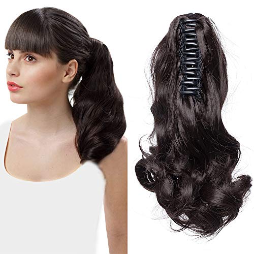 Coleta Postiza Corta con Pinza Extensiones de Cabello Natural Clip Coleta Sintética Coletero Pelo Postizo para Mujer Rizada Ondulada 12 Pulgads(30cm,110g,Castaño Oscuro)