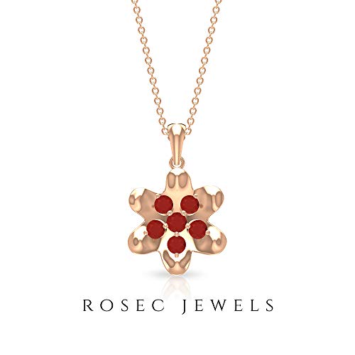 Colgante de flor de ónix rojo, hecho a mano de 1/2 ct, redondo, certificado de oro vintage, grabado floral, collar de boda, colgante de fiesta para mujeres, 14K Oro rosa Con cadena