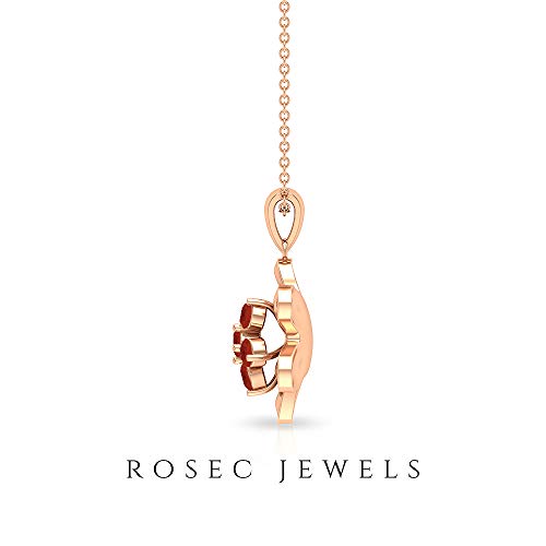 Colgante de flor de ónix rojo, hecho a mano de 1/2 ct, redondo, certificado de oro vintage, grabado floral, collar de boda, colgante de fiesta para mujeres, 14K Oro rosa Con cadena