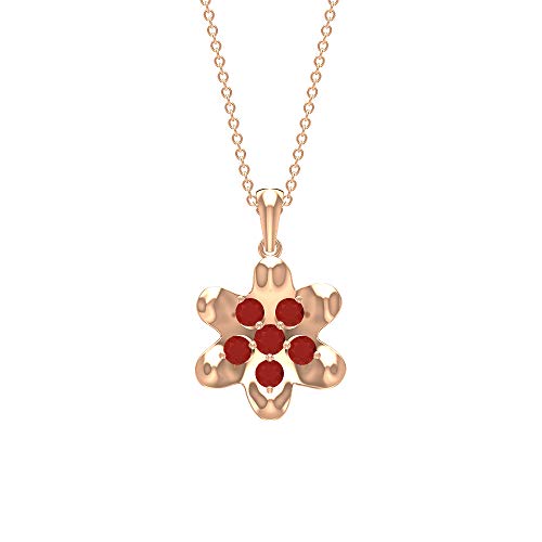Colgante de flor de ónix rojo, hecho a mano de 1/2 ct, redondo, certificado de oro vintage, grabado floral, collar de boda, colgante de fiesta para mujeres, 14K Oro rosa Con cadena