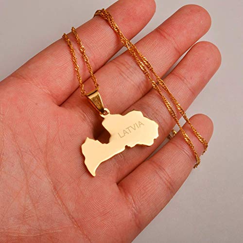 Colgante dorado con mapa de Letonia para mujer, de acero inoxidable, tarjeta de regalo #033721
