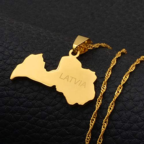 Colgante dorado con mapa de Letonia para mujer, de acero inoxidable, tarjeta de regalo #033721