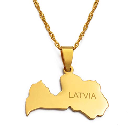 Colgante dorado con mapa de Letonia para mujer, de acero inoxidable, tarjeta de regalo #033721