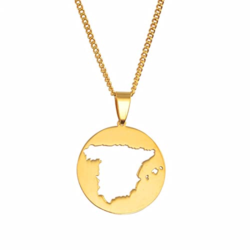 Colgante redondo de acero inoxidable España con mapa de España para mujer y hombre, colgante de oro, tarjeta de regalo #052721