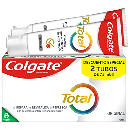 Colgate Total Original, Pasta de Dientes, 24H de Protección Completa, Pack 2 Uds x 75 ml