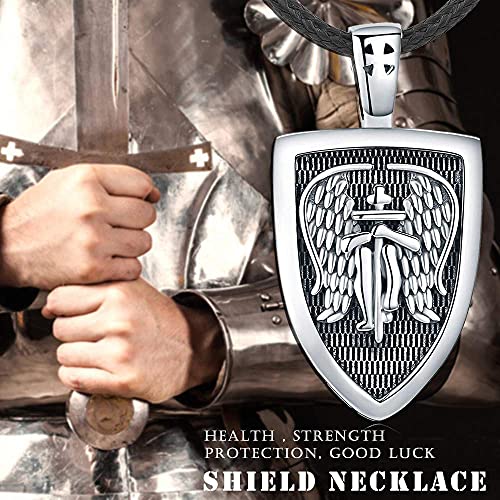 Collar Ángel de la Guardián para Hombre, Plata de ley 925 Medalla de Arcángel San Miguel Amuleto Colgante Ángel Cruz Collar Joyas Regalos con cuerda de cuero Cadena de 22"